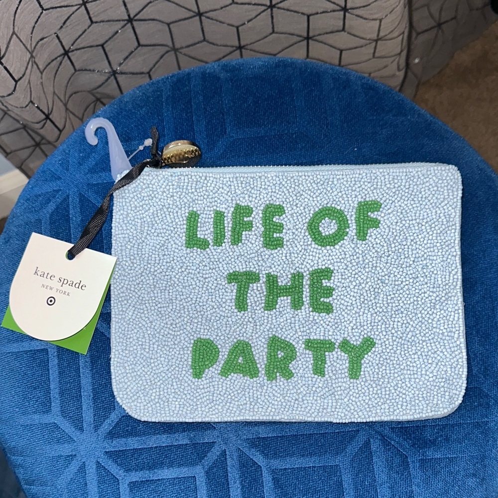 NWT Kate Spade x Target Light Blue Clutch/Pouch with Green Text